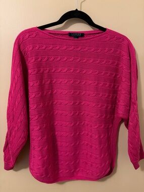 Lauren Ralph Lauren Hot Pink Cable Crewneck Sweater